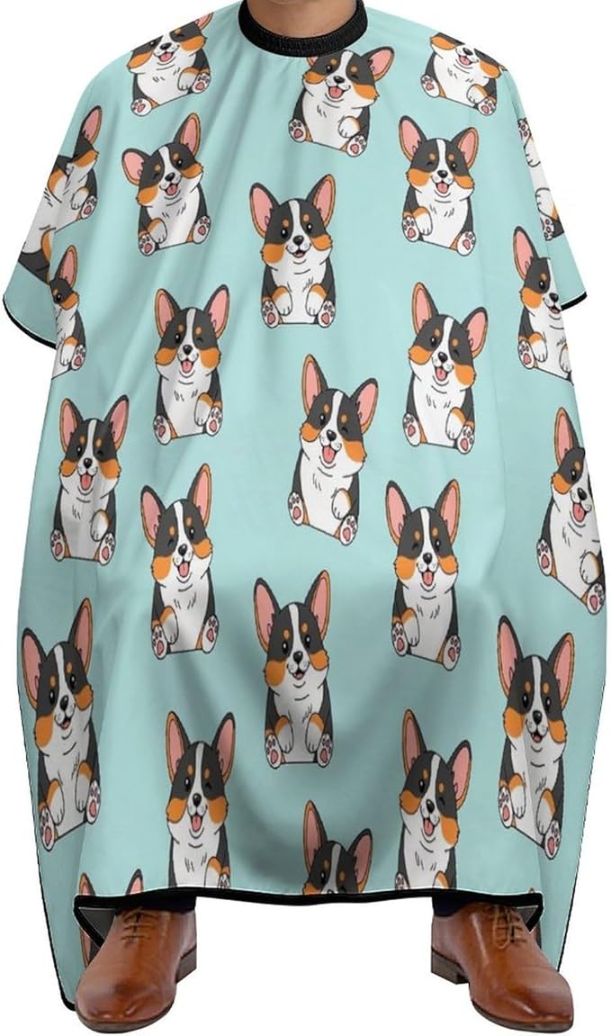 Extra Long Hair Cutting Salon Cape, Haircut Apron Cute Corgi Dog Hair Cutting Cloak for Hair Dye