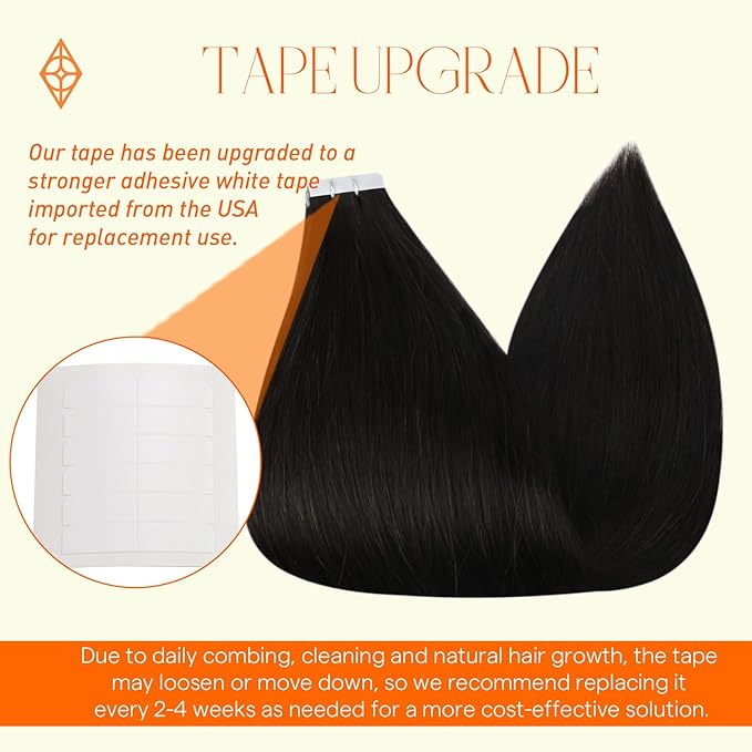 Full Shine Invisible Tape in Hair Extensions Human Hair 12Inch Skin Weft Human Hair Extensions Color 1B Black Natural Straight Remy 20Pcs 30G Double Sided Tape in Extensions Tape ins Soft Add Volume