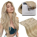 RUNATURE Clip in Hair Extensions Real Human Hair Blonde, Short Straight Human Hair Clip in Extensions, Natural Hair, Can Be Styled, 12 Inch 50g 3pcs #16P22 Beige Blonde Highlights