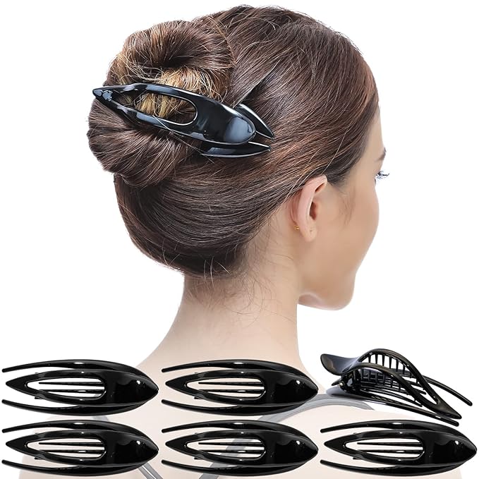 RC ROCHE 6 Pcs Flat Hair Clips Big Claw for Thick Hair French Duckbill Women No Slip Side Slide Curved Alligator Concord Strong Grip Hold Volume Lay Down Clamp, Large Black