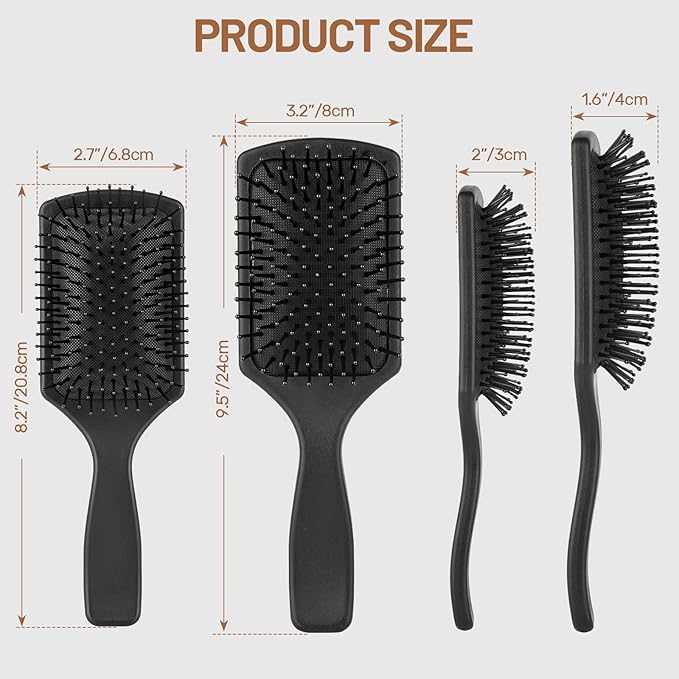 2 Pcs Black Paddle Detangler Brush - Wet & Dry Anti-Static Hair Brush for All Hair Types, Scalp Massage Brush for Women & Men