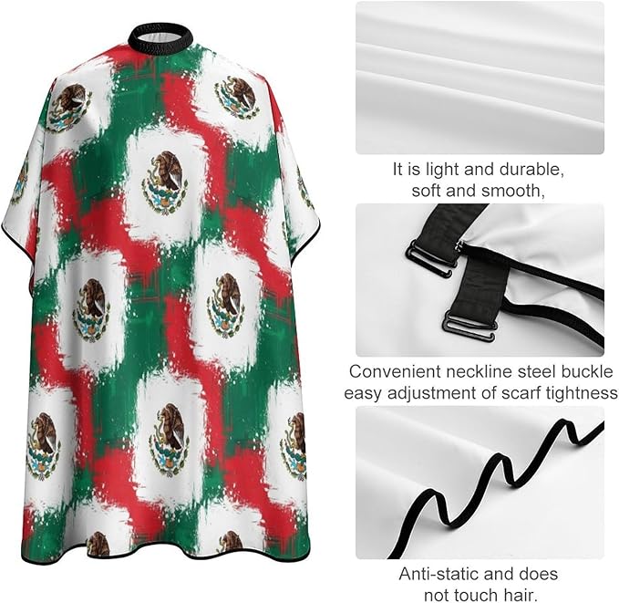 Large Long Salon Gown Cape, Haircut Cloth Apron Cape Cool Mexican Flag Haircut Cloth Wrap Protector for Home Stylists