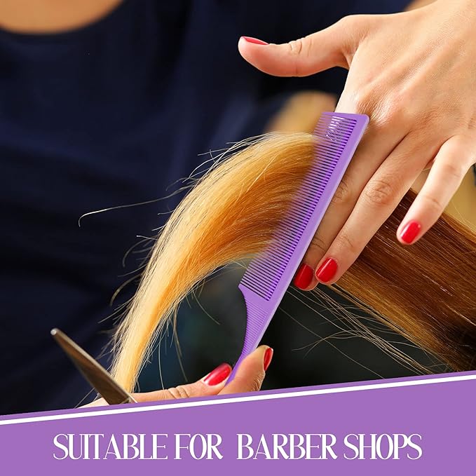 2 Pack Rat Tail Combs for Women Fine Tooth Comb Parting Tip Carbon Fiber Root Teasing Anti Static Heat Resistant Adding Volume Evening Hair Styling (Purple)