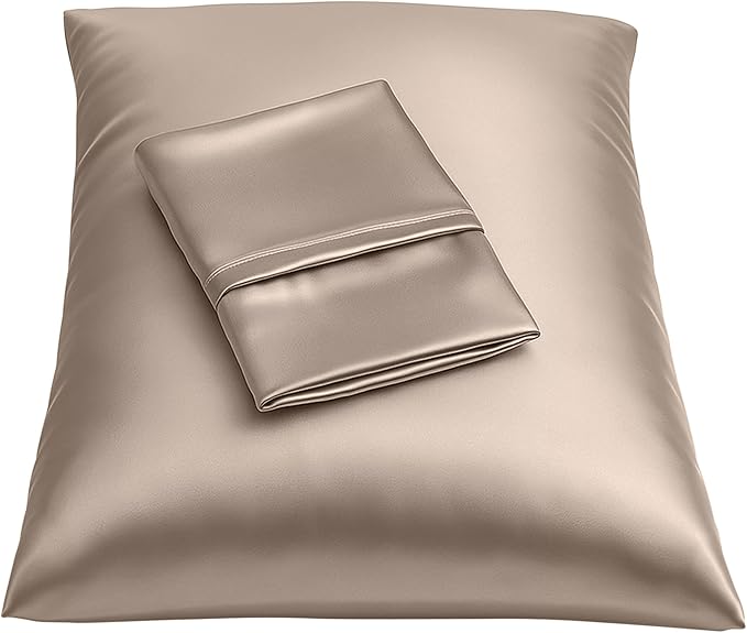 BLISSFORD Satin Pillowcase with Zipper, for Hair and Skin Care, Feels Soft and Cool Like a Silk Pillowcase, Satin Pillow Cases 2 Pack, Slik Pillow Cover, Pewter, King Size - Set of 2