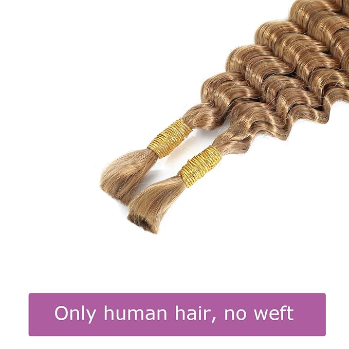 27# Deep Wave Braiding Human Hair Bundles Honey Blonde Bulk Human Hair for Crochet Micro Boho Braids 100 Grams (2 of 50g)18 inch