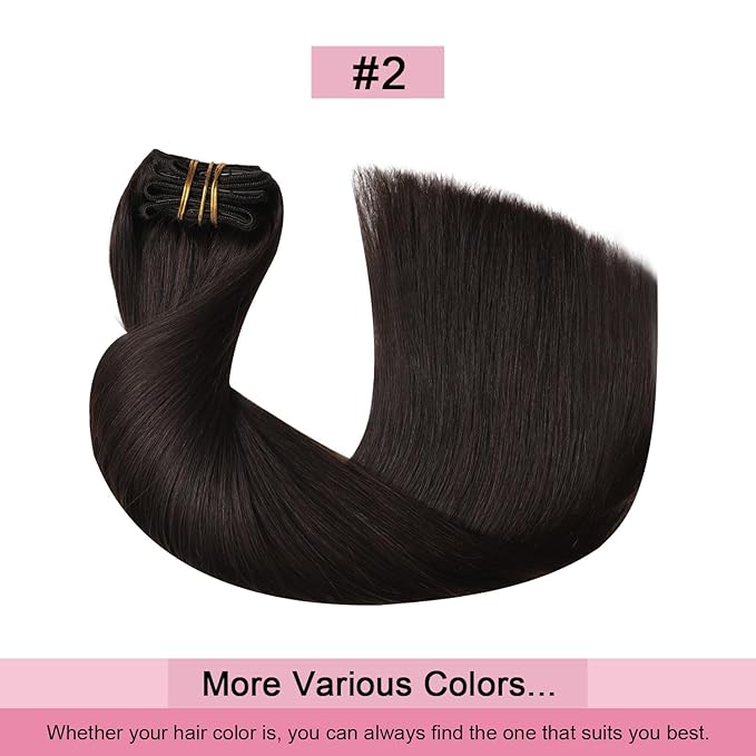 Pro2.0 Clip in Hair Extensions Real Human Hair 120g Thick 7pcs Color #2 Dark Brown Remy Real Human Hair Extensions Clip ins 14inch Seamless Double Weft for Women（#2-14inch）