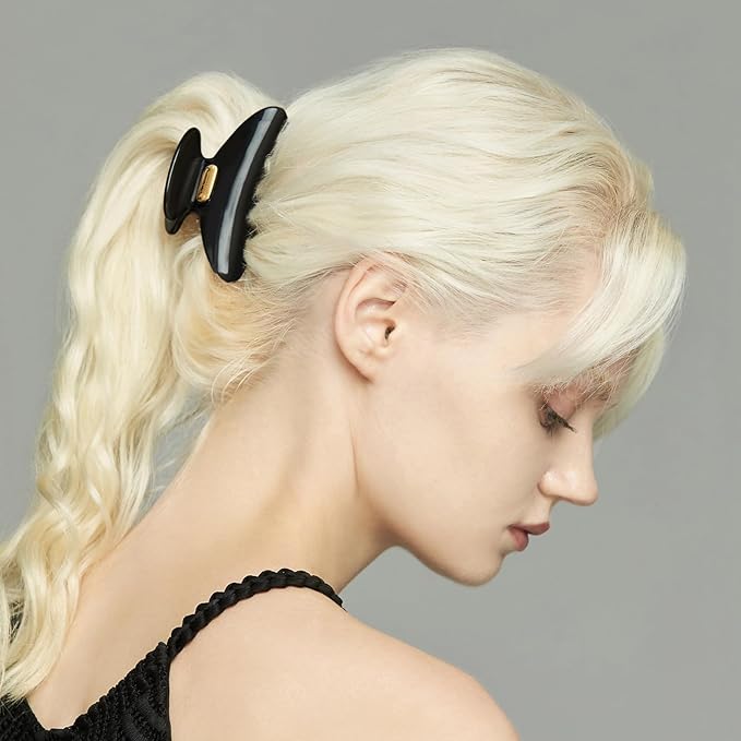 Acetate Hair Clip for Women, SHE'S FREE STYLE JUST FOR YOU [2024 New] Premium Tortoise Shell Hair Claw Clips, Butterfly Hair Accessory (Black-3.4")