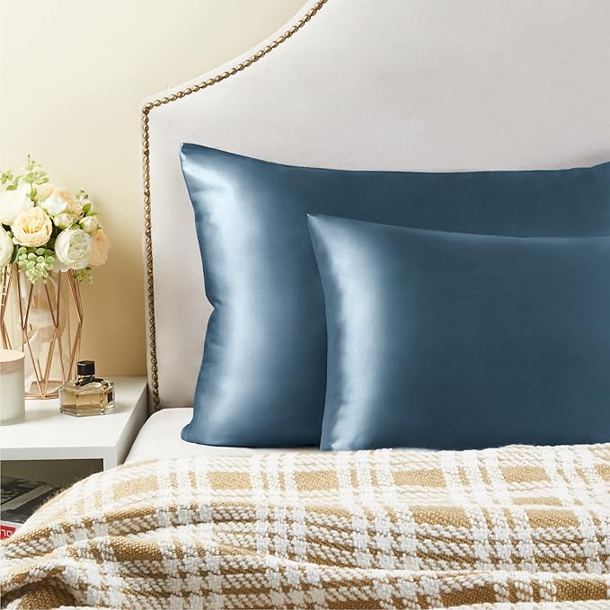 BEDELITE Satin Pillowcase for Hair and Skin, Super Soft and Cooling Similar to Silk Pillow Cases 2 Pack with Envelope Closure, Gift for Women Men(20"x30" Queen Size, Bluesteel)
