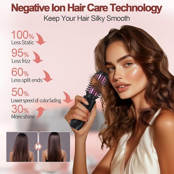 Youbella Cordless Hair Curling Iron Brush, Mini Travel Hot Straightener Comb, 3-in-1 Portable Wave Curling Wand, 1.5″ Ionic Heated Brush, USB Rechargeable Hair Curler, Black – No Automatic Rotation