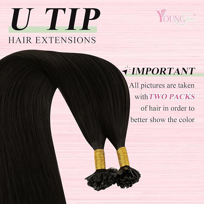 YoungSee U Tip Hair Extensions Human Hair Dark Brown U Tips Real Hair Extensions for Long Hair Dark Brown 22 Inch 50s/50g