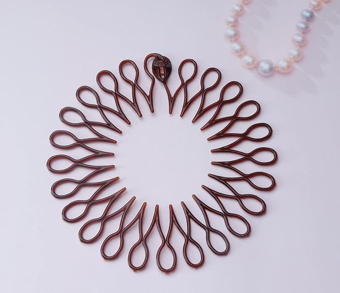 Sowaka 4 Pcs Circular Stretch Comb Plastic Black Brown Circle Spring Headband Flexible Hair Wrap Holder for Women and Girls, Outgoing Sports Accessories (8 shape - black and brown)