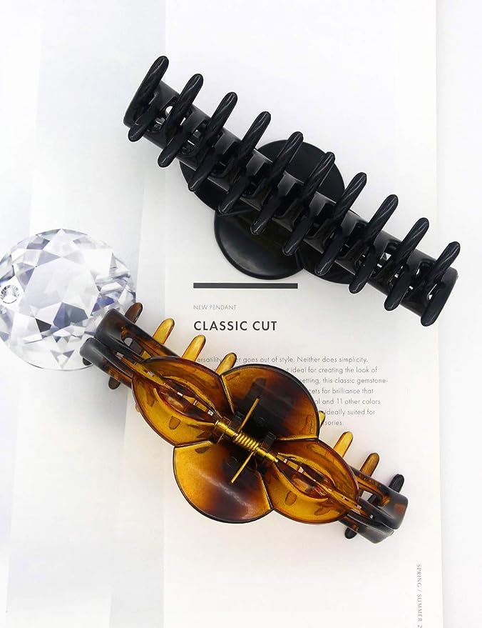 Large Hair Clips for Thick Hair Plastic Big Claw Clips Updo Hair Styling Accessories for Women Strong Hold Jumbo Hair Jaw Clips(Arc-Black+Brownish)