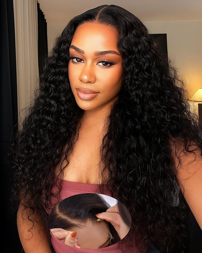 9x6 SKINLIKE Real HD Lace Closure Wig, Water Wave 180% Density 0.10mm Ultra-thin Swiss Lace Pre-plucked Bleached Small Knots With Baby Hair Glueless Wigs Human Hair Wigs 26 Inch