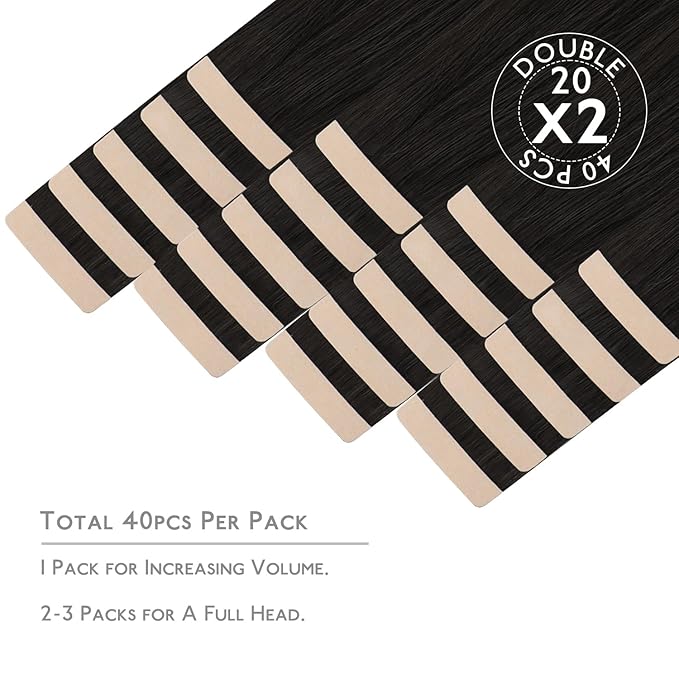 WENNALIFE Tape in Hair Extensions Human Hair, 40pcs 100g 20 inch Natural Black Hair Extensions Real Human Hair Straight Tape in Extensions Invisible Human Hair Extensions Reusable Real Hair Extensions
