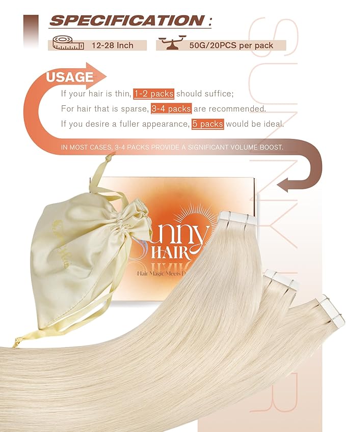 Sunny Hair Blonde Tape in Hair Extensions Human Hair, 26 inch Long Tape in Extensions Remy Tape ins Human Hair Extensions for Women 50g 20Pcs