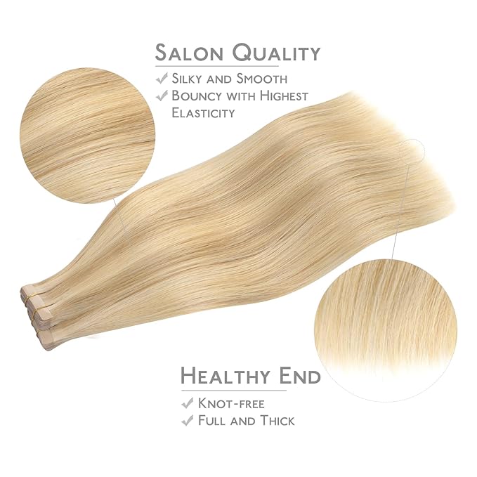 WENNALIFE Tape in Hair Extensions Human Hair, 40pcs 100g 14 inch Light Blonde Highlighted Golden Blonde Hair Extensions Real Human Hair Straight Tape in Extensions Invisible Human Hair Extensions