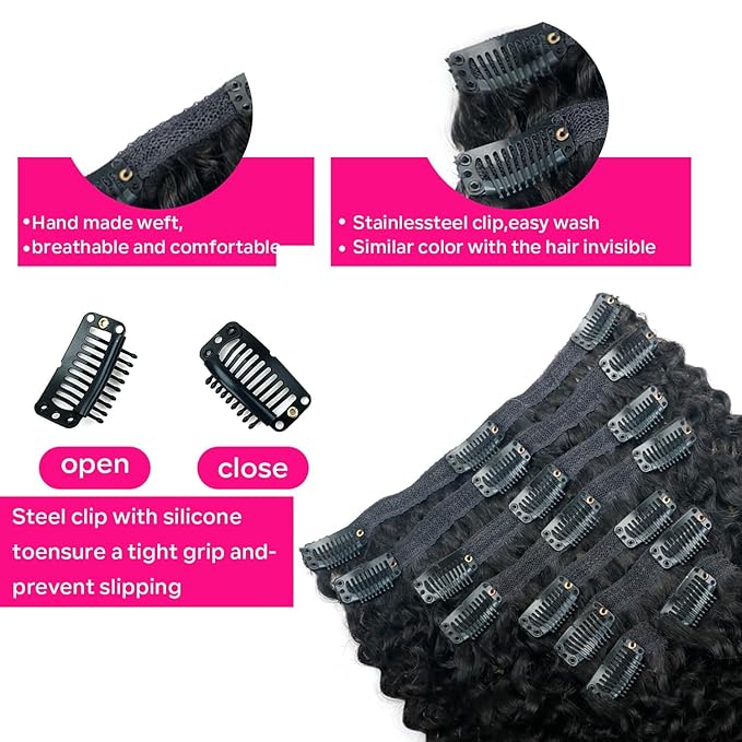 Curly Clip in Hair Extensions for Black Women Brazilian Virgin Human Hair Clip in Extensions Kinky Curly Clip ins Human Hair 8Pcs 120g 18inch Natural Black