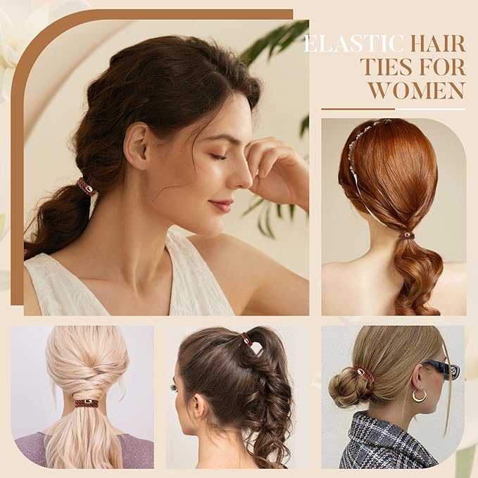 Hair Ties No Damage - 10PCS Ponytail Holders - Elastic Hair Ties for Thick Hair - Braided Hair Bands for Women Girls's Hair - Brown