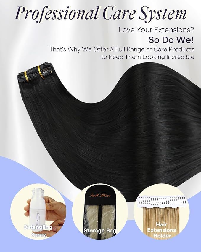 Full Shine Black Hair Extensions Clip in 160 G 18 Inch Clip ins Real Human Hair Black Women 7 Pcs