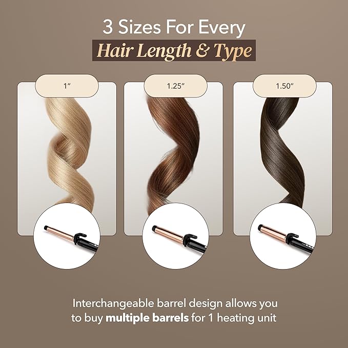 SRILabs CurlQ Extra Long Barrel 5-in-1 Curling Iron & Hair Styling Tool Set with Titanium Barrels, Ceramic Paddle Brush, Thermal Brush, Fast Heat-Up & 12 Temperature Settings