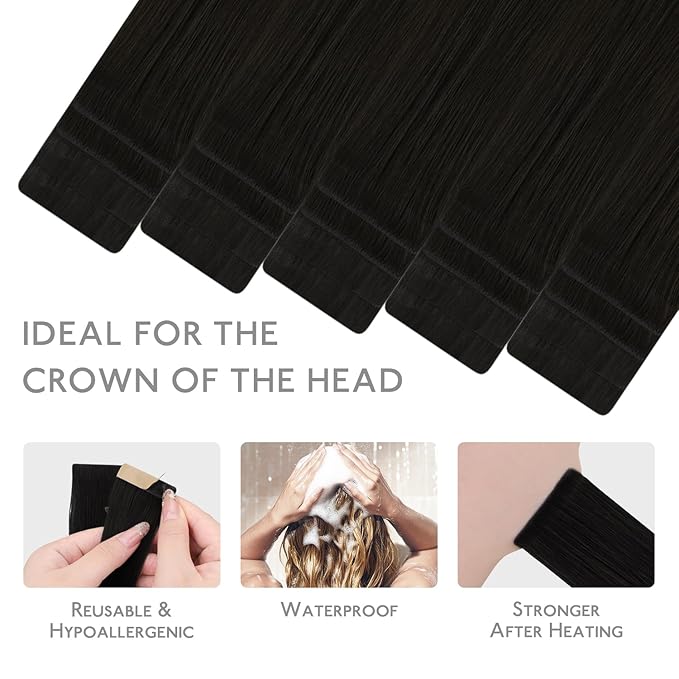 WENNALIFE Invisi Edge & Classic Tape in Hair Extensions Human Hair, 18 Inch 50g 20pcs(10pcs Invisi Edge & 10pcs Classic) Natural Black Invisible Luxury Remy Hair Natural Seamless Injected Tape Ins