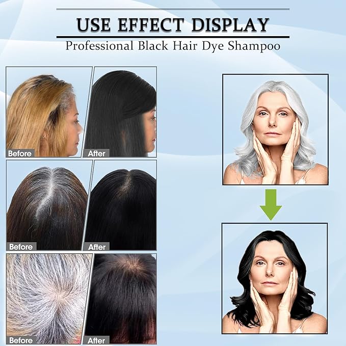 Black Hair Color Shampoo for Gray Coverage - New Upgrade 3-in-1 Herbal Long-Lasting Formula for Women & Men