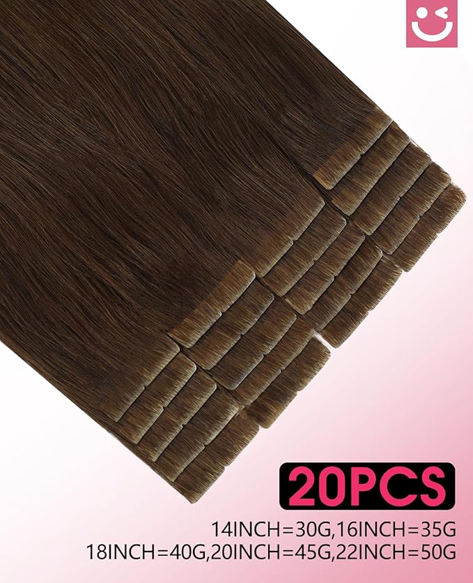 Youngsmile Invisible Tape in Hair Extensions Injection Human Hair Extensions #4 Chocolate Brown 18 Inch Injected Hair Tape in Extensions 20pcs 40g Straight (#4,18'')