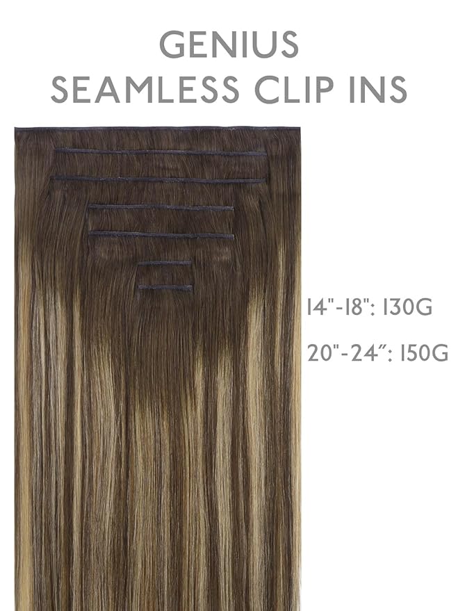 WENNALIFE Genius Seamless Clip in Hair Extensions Real Human 16 inch 120g 7 Pcs Balayage Chocolate Brown to Caramel Blonde Clip Ins Luxury Remy Hair Extensions De Cabello Humano