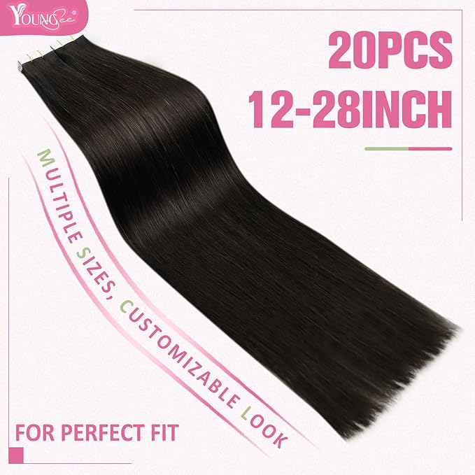 YoungSee Tape Hair Extensions Real Human Hair Brown 14inch 50g 20pcs Invisible Tape in Brown Hair Extensions for Women Human Hair Tape-in Extension Silky Straight