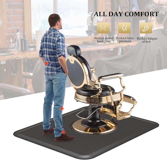 4’x 5’x 1/2'' Thick Salon Mat for Hair Stylist, Barber Floor Mats w/Round Base, Salon Chair Mat Comfort Standing, Barbershop Beauty Spa Equipment