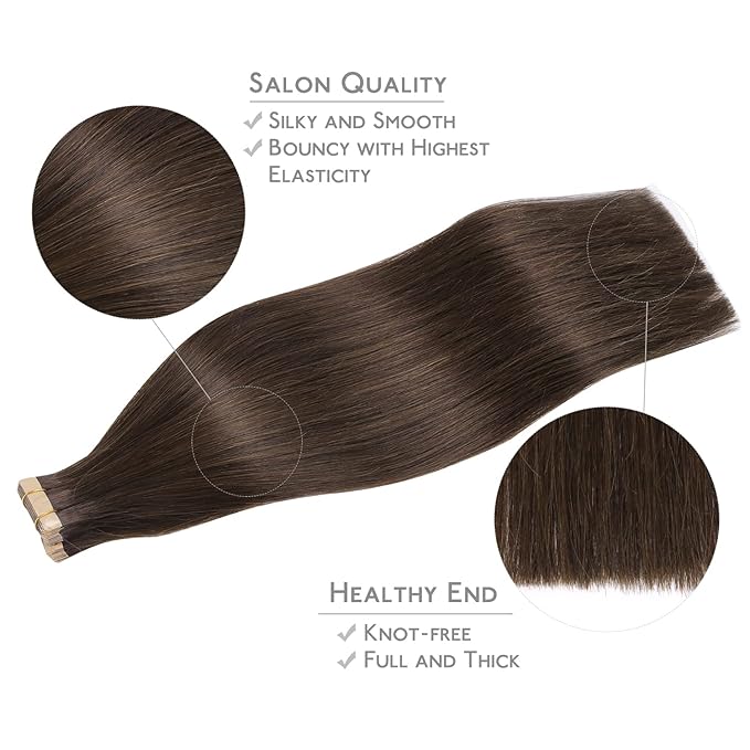 WENNALIFE Tape in Hair Extensions Human Hair, 20pcs 50g 14 inch Light Dark Brown Remy Hair Extensions Straight Human Hair Tape in Extensions Skin Weft Tape Extensions Human Hair