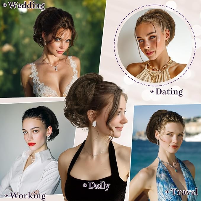 RUWISS Claw Clip Short Human Hair Ponytail Extension with Bendable Metals for DIY Styles Straight Messy Bun Hair Piece for Women Hairpieces for Daily Wear, 9 Inch Dark Brown with 15% Dark Cocoa Blonde