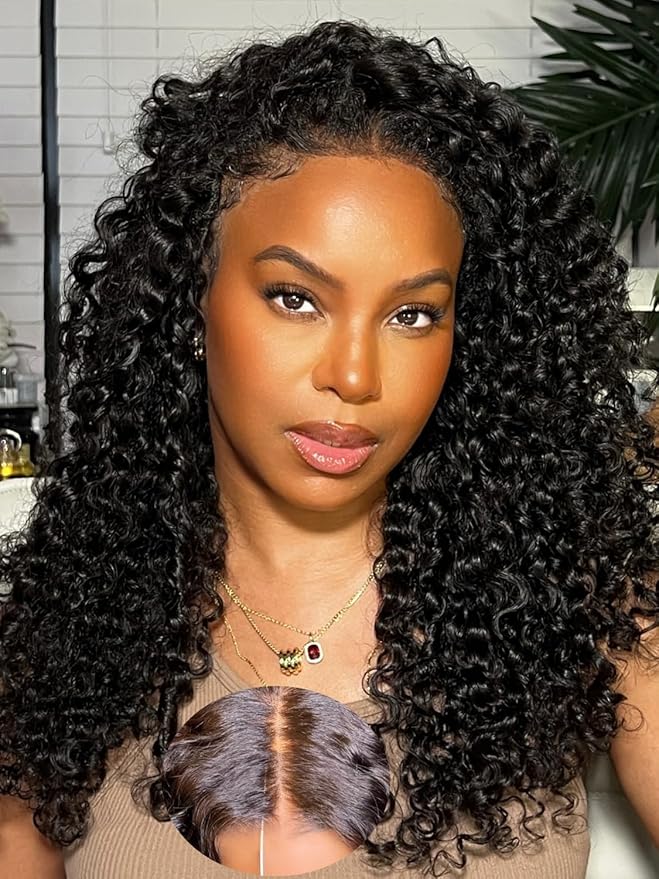 Julia Hair Bye Bye Knots Glueless Wig Curly Pre Cut Lace Front Wigs Human Hair for Women 12A Upgrade 7x5 Lace Closure Wig Pre Plucked with Pre Bleached Knots Put on and Go Natural Color 20 Inch