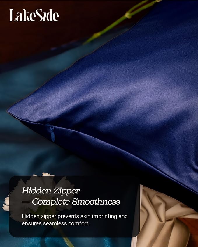 Oriental Lakeside® 100% Pure 22 Momme Mulberry Silk Pillowcase with Hidden Zipper - Nighttime Skincare & Hair Care Hydrating Pillow Cover
