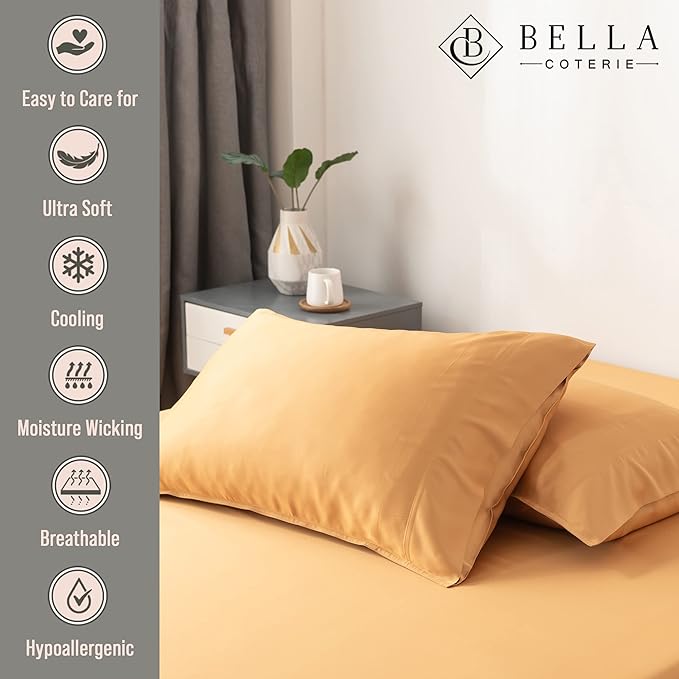 Bella Coterie | Luxury Bamboo Viscose King Size Pillowcase Set | 100% Organically Grown | Ultra Soft | Cooling | 2 Pcs [Marigold]