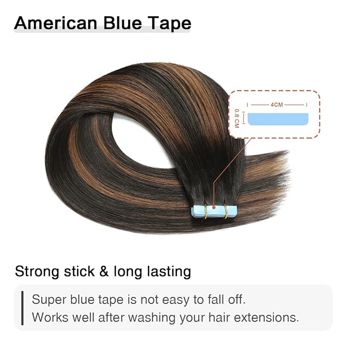 SUYYA Tape in Hair Extensions Human Hair Balayage Natural Black to Chestnut Brown 14 Inch 40g/pack 20pcs Straight Seamless Skin Weft Tape in Real Human Hair Extensions(14inch #P1B/6/T1B)