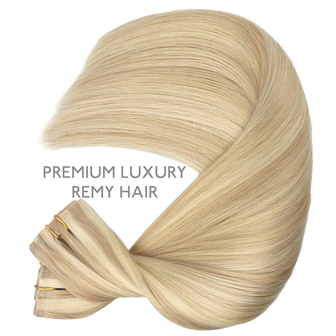 WENNALIFE Invisi Edge & Classic Seamless Clip in Hair Extensions Real Human Hair, 14 Inch 130 9pcs Light Blonde Highlighted Golden Blonde Hair Extensions for Women Invisible Straight Injection