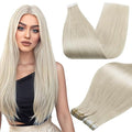 Full Shine Blonde Tape in Hair Extensions Human Hair White Blonde Remy Tape Extensions Human Hair Invisible Skin Weft 14Inch Cuticles Aligned Travel Friendly Styling 50G 20Pcs