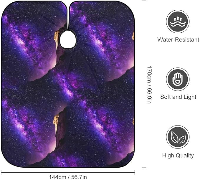 Extra Long Haircut Barber Cape Cover, Hairdressing Apron Purple Space Galaxy Shimmering Hairdressing Gown Cover for Hair Cutting