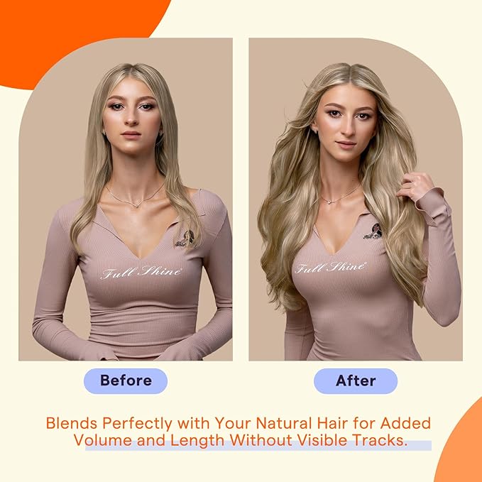 Full Shine Hair Extensions Real Human Hair Tape in Color 16/22 Golden Blonde and Honey Blonde 24 Inch Invisible Ouble Sided Tape in Hair Extensions 40PCS Straight Soft and Silky 100 Grams Add Volume