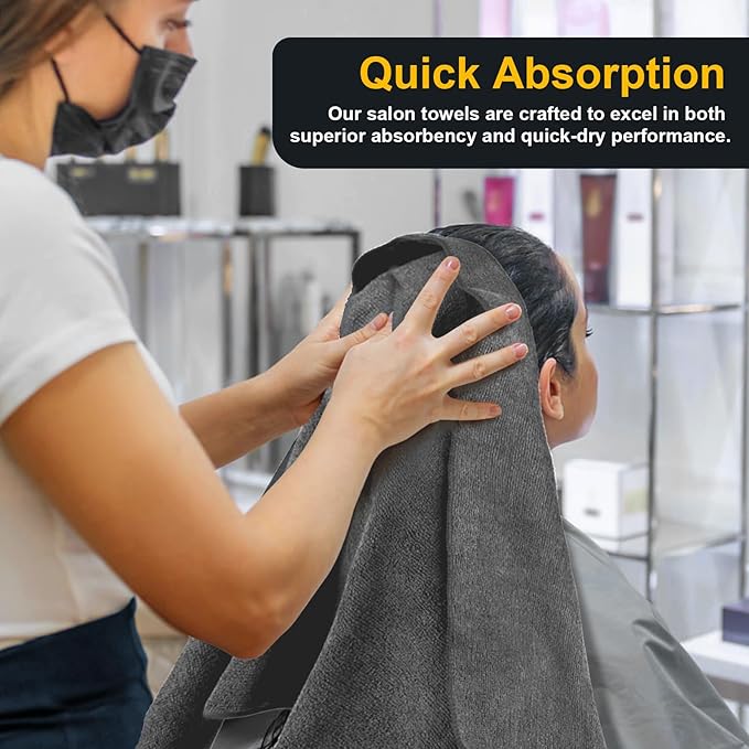 Salon Towels 24 Pack, Super Soft Microfiber Gym Towels, Highly Absorbent Hair-Drying Cloth for Gym, Bath, Spa Use and Home Beauty Care - Grey (16x29 inch)