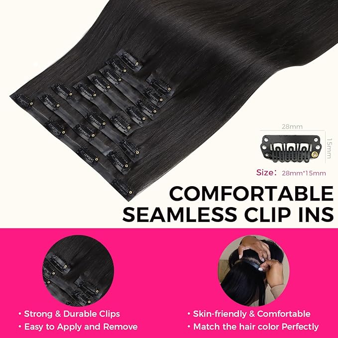 Lashey Clip in Hair Extensions 150g 9pcs Light Yaki Straight Seamless Clip in Human Hair Extensions Natural Black 20 Inch Hair Extensions for Women