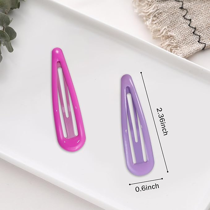 24 PCS 2.36 In Metal Snap Hair Barrettes For Women Water Drop Shape Hair Clips For Thick Thin Fine Hair,Bright Pink Purple