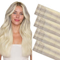 GOO GOO Invisi Edge Tape in Hair Extensions Human Hair, 17/22/60 Balayage Ash Blonde to Golden Blonde and Platinum Blonde, 20pcs 22inch 50g, Virgin Remy Hair, Seamless Injected Tape, Natural Look