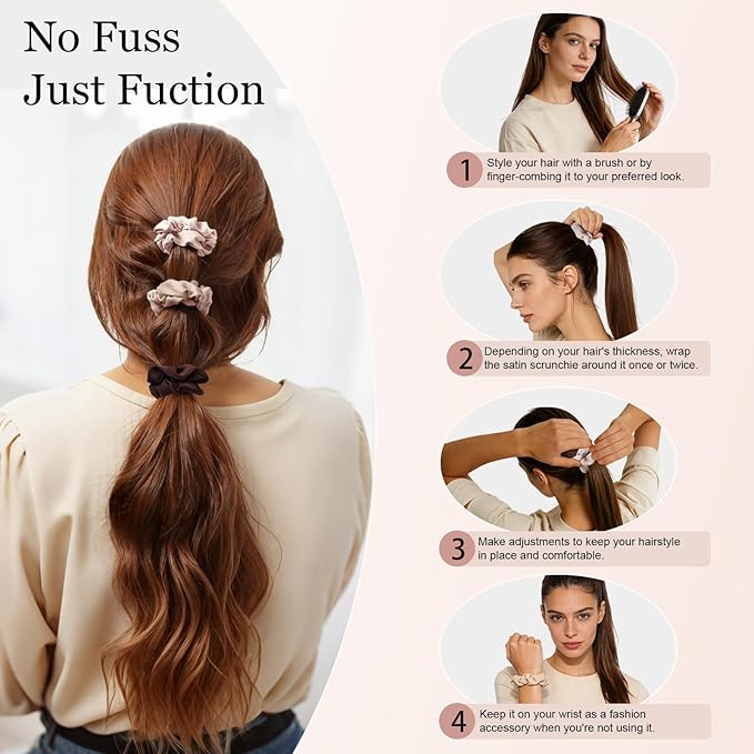 Ultra-Petite Satin Scrunchies for Women – 8PCS Neutral Hair Ties (Black, Blonde, Dark Brown, Light Brown) – Softer Than Silk, No Crease, Frizz-Free, Gentle Elastic Bands for Day & Night, Perfect Gifts