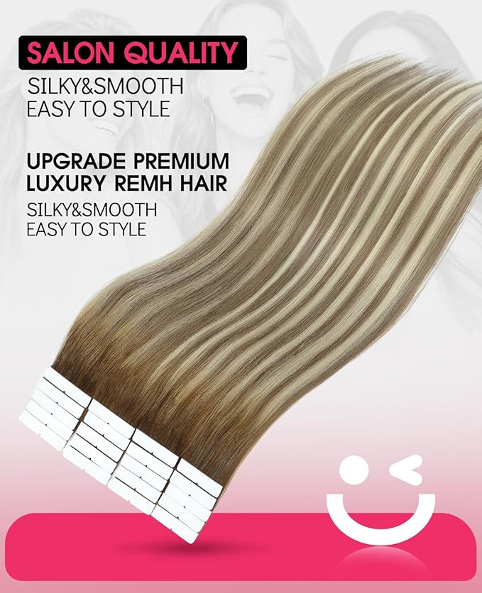 Youngsmile Invisible Tape in Hair Extensions Human Hair Balayage #3/8/22 Walnut Brown to Ash Brown and Golden Blonde 20pcs 40g 18 Inch Injection Tape in Extensions Real Human Hair (#3/8/22,18'')