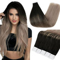 Full Shine Human Hair Tape in Extensions 12 Inch Color 1B/18 Black to Blonde Invisible Seamless Skin Weft Tape in Hair Extensions Human Hair 20PCS Straight Extensions for Women Real Hair 30g for Party