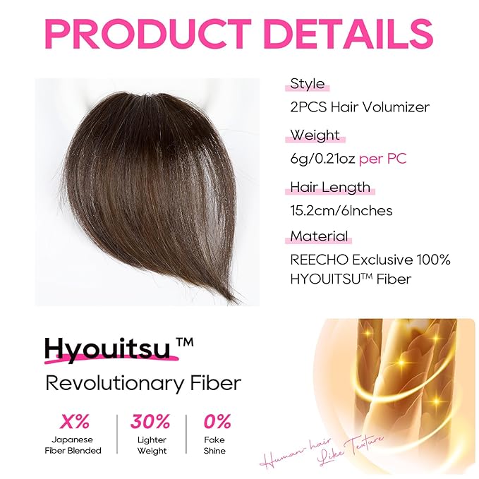 REECHO Clip in Hair Volumizer, 2PCS 6 inch Short Thick Clip in Hairpieces Adding Extra Volume Hair Extensions for Women (Dark Brown)