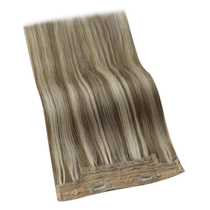 YoungSee 130G Wire Hair Extensions Real Human Hair Brown Highlight Blonde Wire Human Hair Extensions Highlights Brown to Blonde Invisible Couture Hair Extension for Natural Look 22Inch