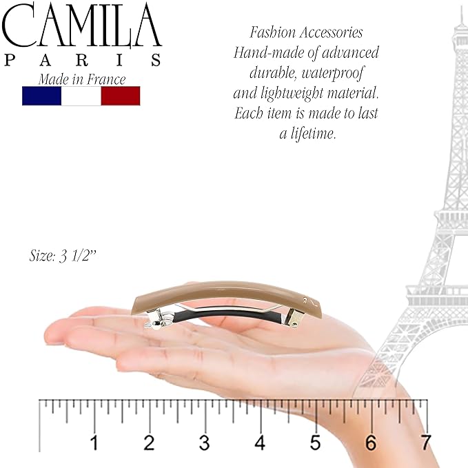 Camila Paris CP3450 French Hair Barrette Clip for Girls Beige, Rubberized Metal Clasp Strong Hold Grip Hair Clips for Women, No Slip Durable and Styling Girls Hair Accessories, Made in France